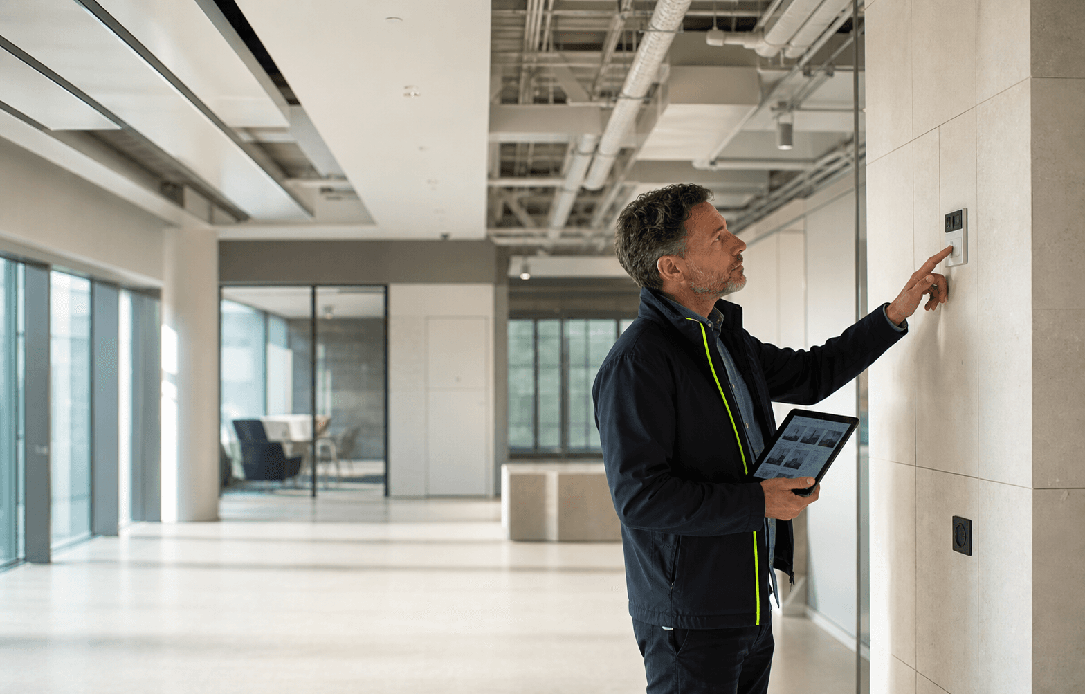 Technicien contrôlant une installation de chantier